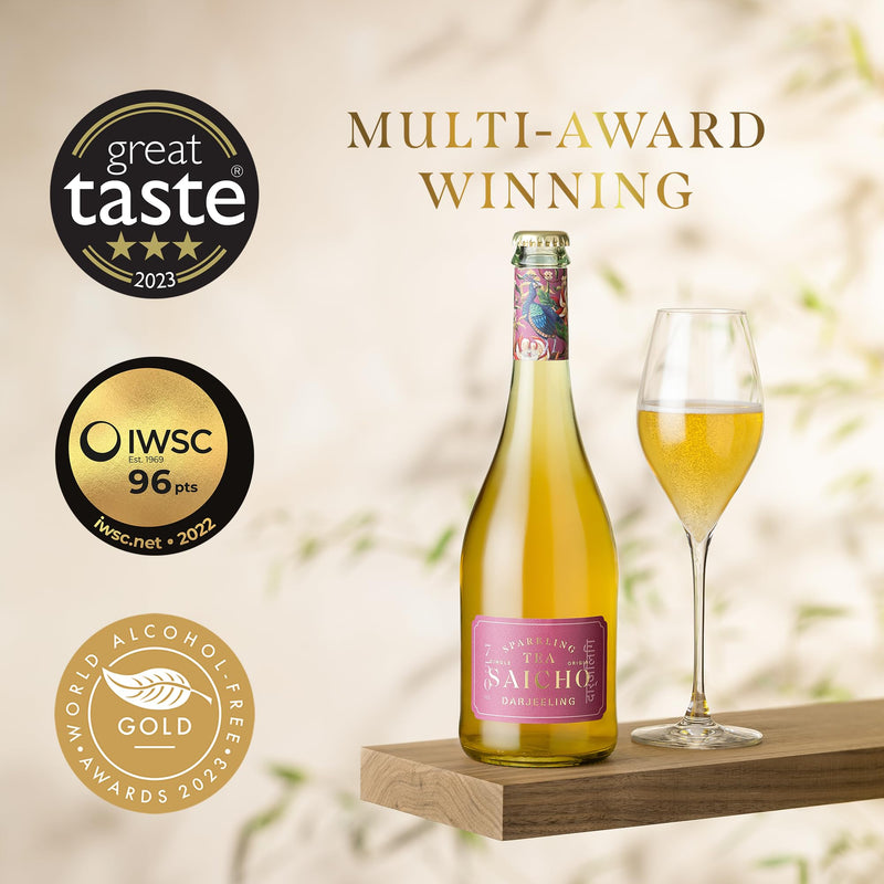 Saicho | Luxurious Non-Alcoholic Darjeeling Sparkling Tea - Notes of Mandarin, Ginger, Wood Spice & Dry Tannins - 750ml Bottle - Gift box included
