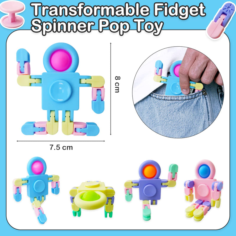 TOANWOD 8 Pcs Fidget Spinner Toy Stocking Fillers: Party Bag Gifts for Kids Adult - Pop Gadgets Cool Austism Sensory Robot Toy for Teenage - Finger Top Funny Transformable Spinning Popper Toys Pack - Gift Guide
