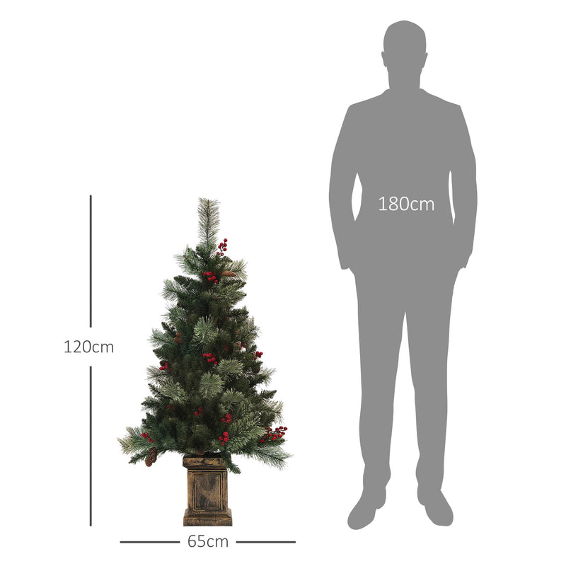 HOMCOM 1.2m/4ft Artificial Christmas Tree with 100 Warm White LED Lights and 8 Modes, Small Xmas Tree with Red Berries, Pine Cones and Retro Base, Green - Gift Guide
