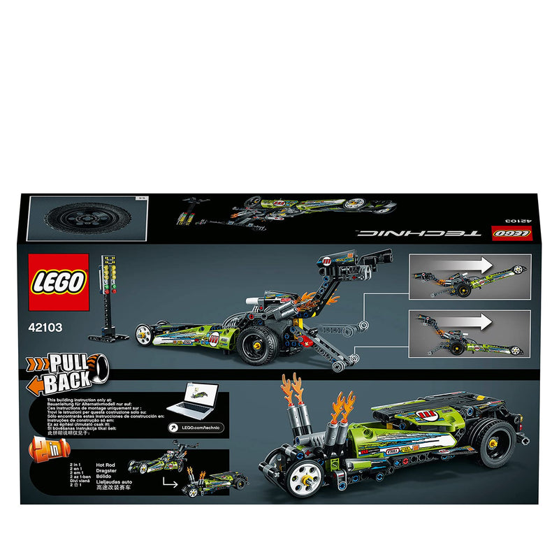 LEGO 42103 Technic Dragster Racing Car Toy to Hot Rod 2in1 Set with Pull-Back Motor, Drag Racer Vehicles Collection