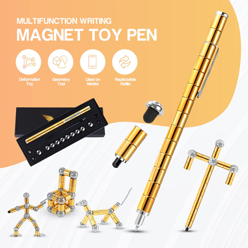 Elegancy Fidget Pen Magnetic Balls | Teenage Toys Magnetic Pen Fidget Toy | Stress Relief Multi-functional Ballpoint Pens | Cool Stuff Magnets for Kids (Gold)