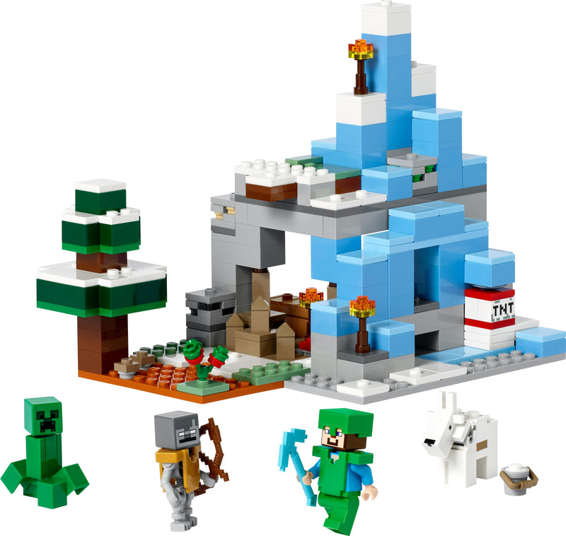 LEGO Minecraft The Frozen Peaks, Cave Mountain Set with Steve, Creeper, Goat Figures & Accessories, Icy Biome Toy for Kids Age 8 Plus Years Old 21243