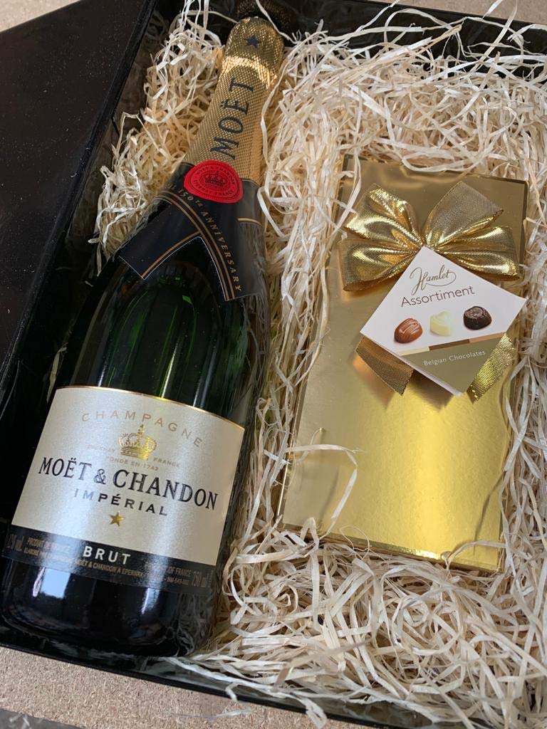 Champagne Gift Set - Moet and Chandon Champagne and Chocolates Gift Hamper Box - Birthday Gift Sets for Women, Men, Couples or Best Friend