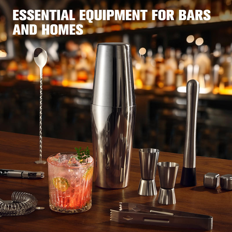 Cocktail Shaker Set, 23-Piece Boston Stainless Steel Bartender Kit with Acrylic Stand & Cocktail Recipes Booklet, Professional Bar Tools for Drink Mixing, Home, Bar, Party (Include 4 Whiskey Stones)