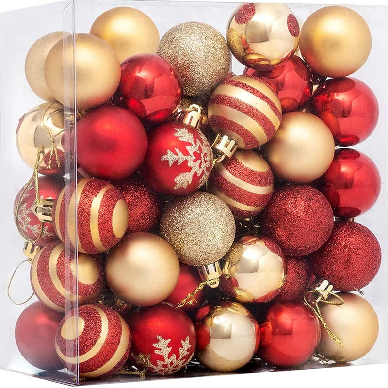 Christmas Tree Decoration, 50 Pcs Xmas Tree Decorations with Red and Gold Baubles,Christmas Tree Ornaments Christmas Bauble with Lanyard for Christmas Decoration, Wedding, Birthday Party - Gift Guide