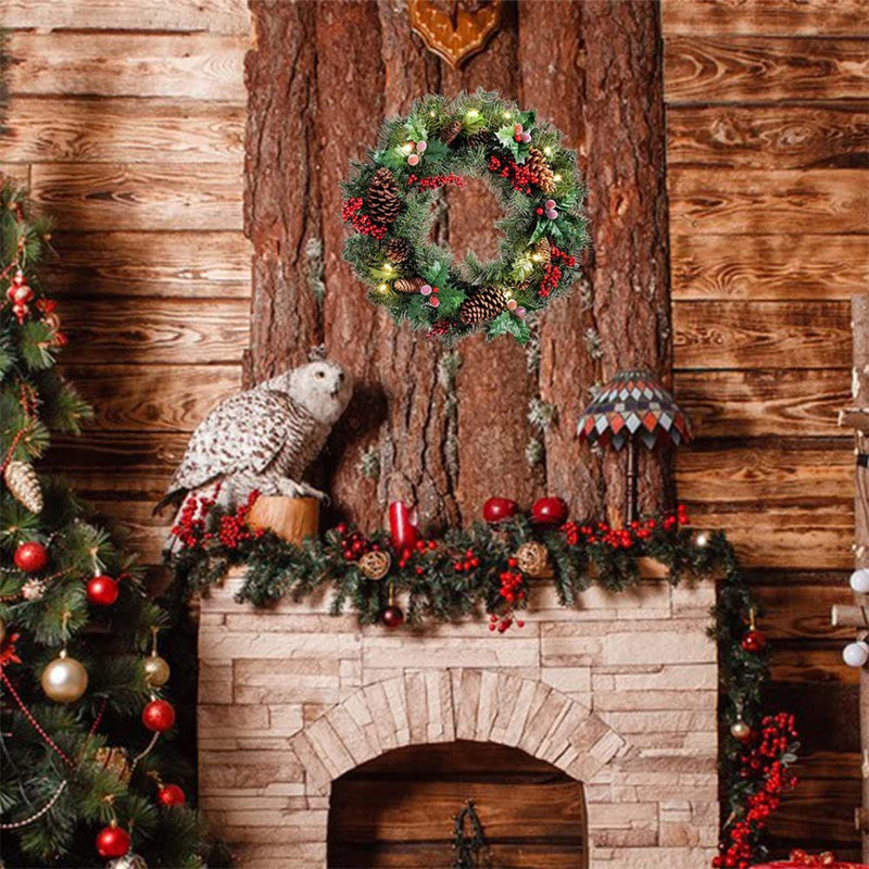 40cm Pre Lit Christmas Wreaths for Front Door with Lights, Light Up Artificial Wreaths for Window Fireplace Wall Decor Indoor Outdoor Home Christmas Decorations (16inch) - Gift Guide