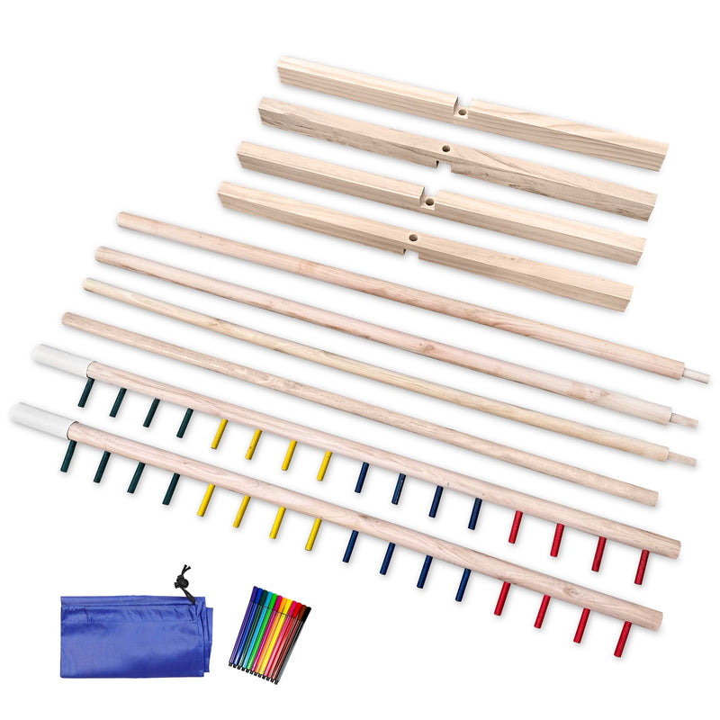 VORVIL Hawaiian Limbo Game for Kids and Adults with Wooden Frame, Stick and Pegs, Carry Bag, and Wood Paint Markers for Party, Luau, Tailgating, and Backyard Play