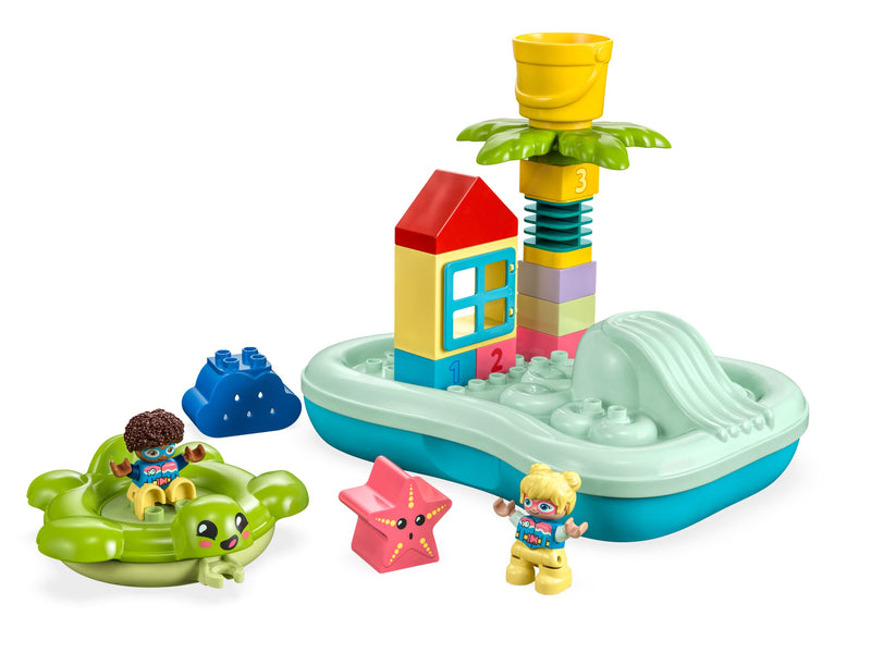 LEGO DUPLO Water Park Bath Toy for Toddlers Aged 2+ Years Old, with Floating Island, Turtle and Star Fish Sea Animal Figures, Easy to Clean Bathtub Water Toys 10989