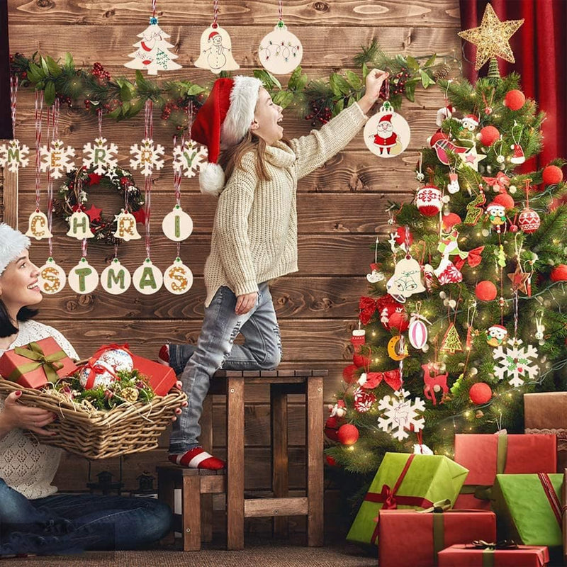 10 Pieces Christmas Tree Wooden Bauble Hanging Ornaments Natural Wooden Tree Shape Wooden Embellishments Round Wood Slices for Christmas Wedding Party Decoration, Tree - Gift Guide