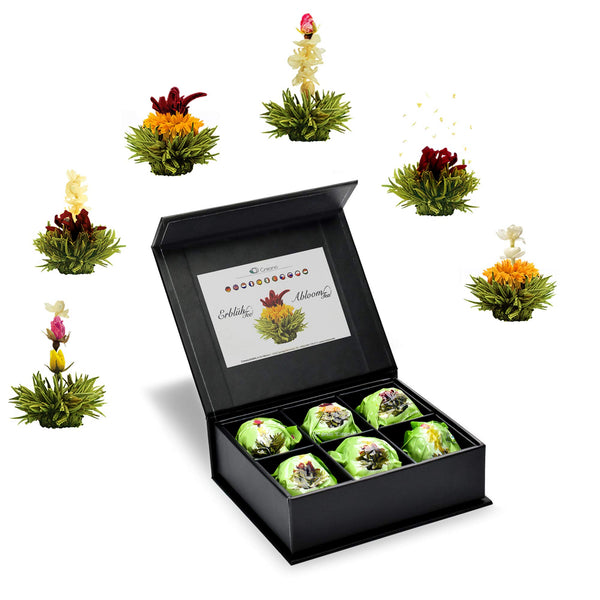 Creano Tea Flowers Mix 6pcs Set Blooming Tea Green Tea in Elegant Magnetic Box with Silver Embossing - Gift Guide