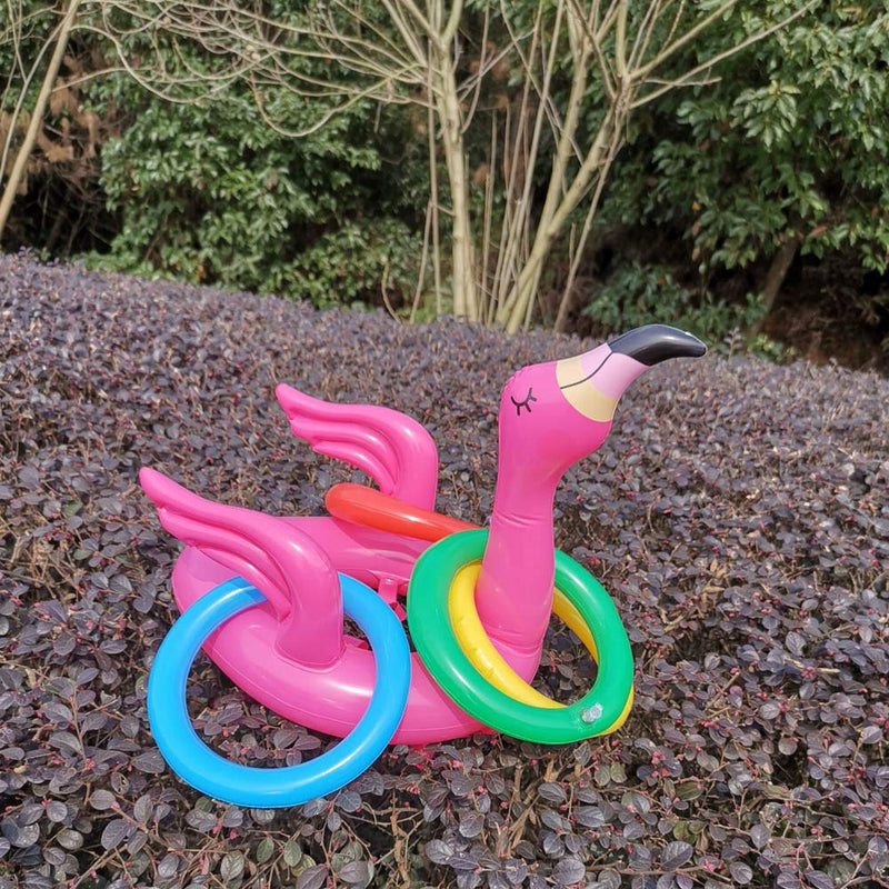 HONGCI 2 Sets Party Toss Game Inflatable Flamingo Hat Ring Toss Game with 8 Rings for Kids Adults Family Hawaii Luau Party Summer Pool Party Decor Swimming Party Game Party Favors Fun Games
