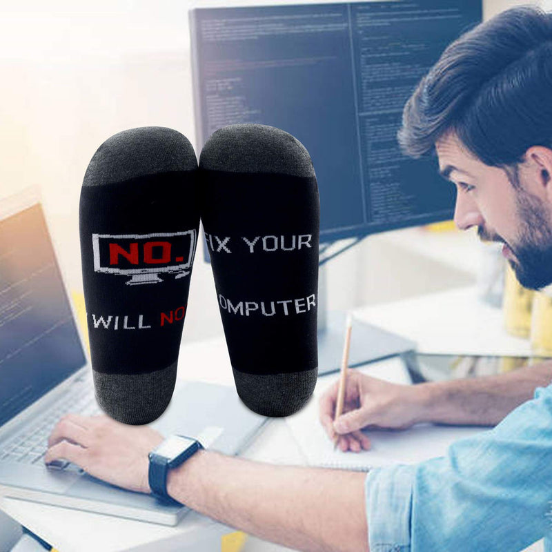 BNQL Computer Programmer Socks Geek Gifts 2 Pairs No I Will Not Fix Your Computer Science Socks Gifts for Computer Nerds Coders (Computer socks)