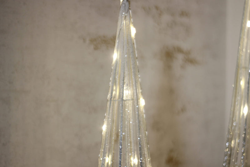 Marco Paul Christmas Set of 3 Silver Light Up Cone Trees Festive LED Christmas Decorations Pre-Lit Xmas Tree Set Indoor Ornamental Pyramid Metal Ornaments Home Decor Wire Warm White LED Lighting - Gift Guide
