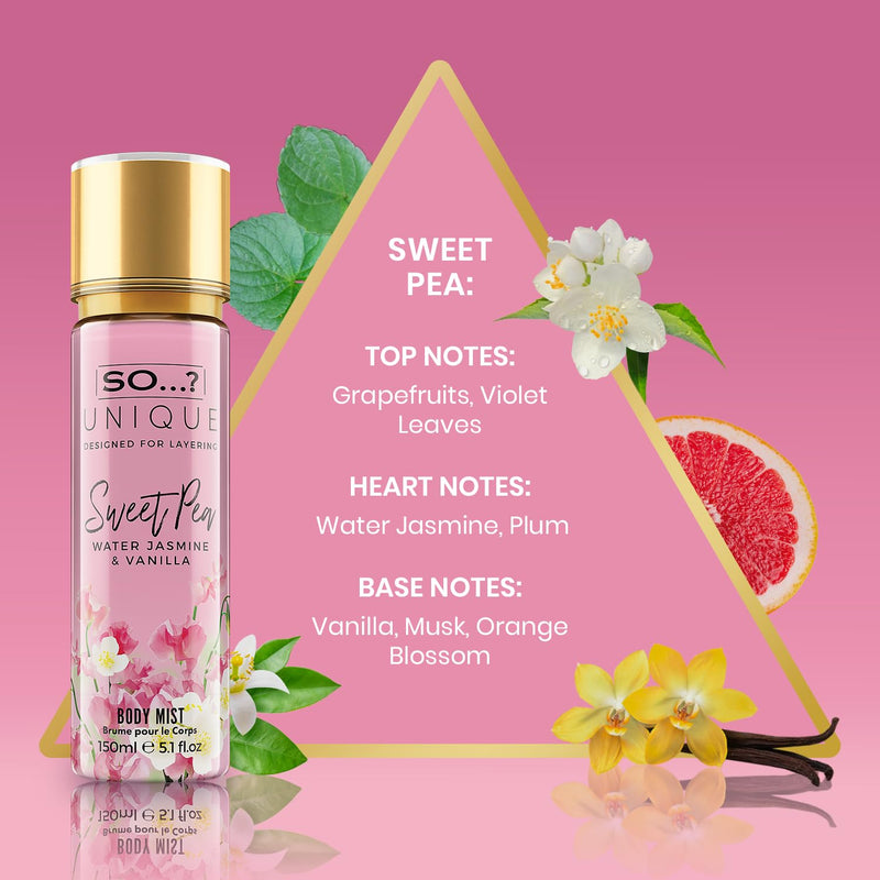 So…? Unique Elegant & Empowered Womens Body Mist Gift Set Bundle, Deluxe Duo Vanilla Candy, Deluxe Duo Sweet Pea & Summer Escapes Grande Set