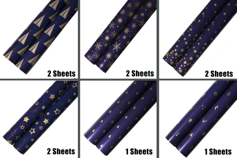 OTMVicor Roll Package Christmas Wrapping Paper, Recyclable 10 Roll Navy Blue and Gold Design Wrapping Paper for Xmas Gift Wrapping Party Decoration - Gift Guide