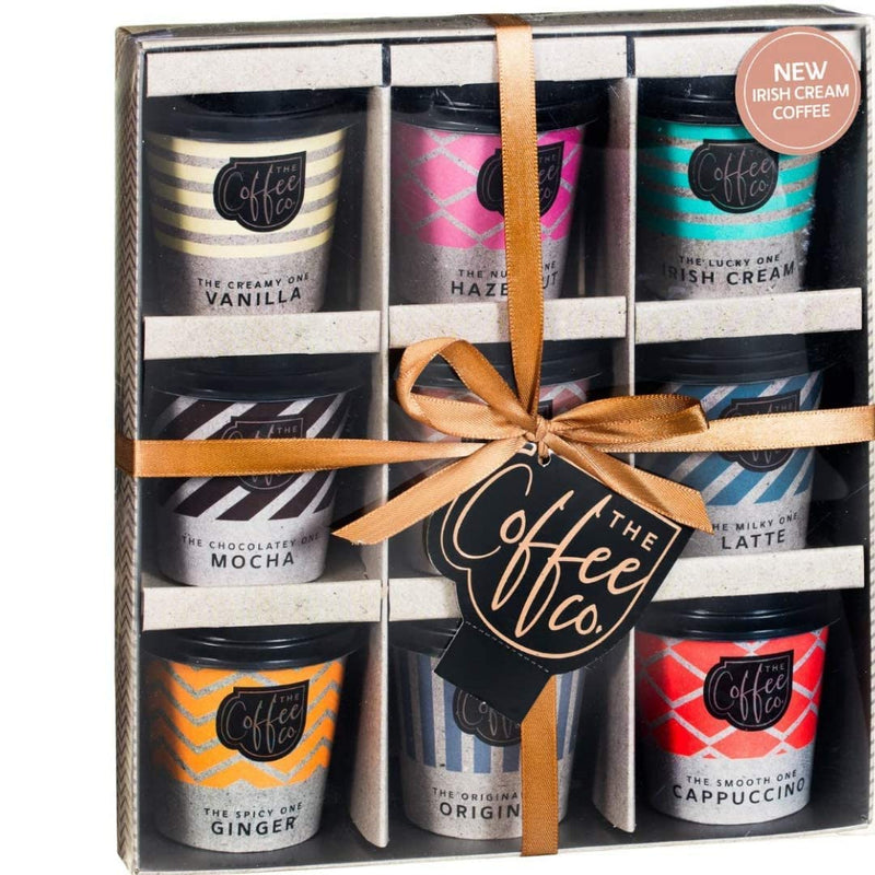 Coffee Gifts - Instant Coffee Hamper | 9X Flavours Mini Travel Takeout Cups | Irish Cream, Salted Caramel, Latte, Mocha and More- Christmas Gifts for Men Women | Drink Gift for Coffee Lover Gift tag - Gift Guide