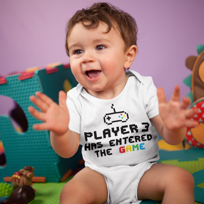 ART HUSTLE Player 3 Has Entered The Game Short Sleeve Bodysuit/Baby Grow For Baby Boy Or Girl (White, 0-3m) - Gift Guide