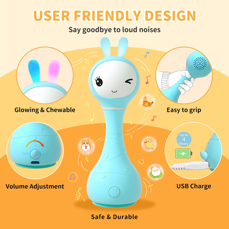 alilo Smarty Bunny Baby Rattle Musical Light Up Sensory Toys, Infants Newborns Baby Teething Toys 0-3-6-7-12 Months,1 Year Old boy/Girl Gifts 4 Music Modes and Color Recognition Function - Gift Guide