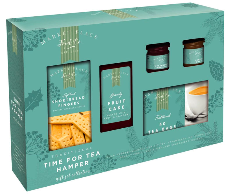 Traditional Time For Tea Hamper by Hampton - Cream tea set containing Quality Tea, Strawberry Jam, Lemon Curd, Fruit Cake, Highland Shortbread Fingers - Ideal Christmas or Birthday present - Gift Guide