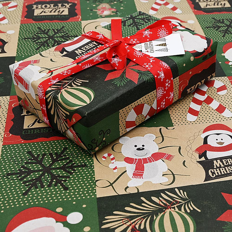 DOJoykey 43cm x 15M Roll Package Christmas Wrapping Paper, Kraft Paper Printed with Christmas Pattern Recyclable Wrapping Paper for Christmas Party Gift Wrap - Gift Guide