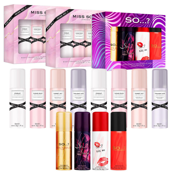 So…? Miss So…? & Galore Mixed Gift Sets Bundle, Body Mist Fragrance Spray (4x50ml) Pack of 3