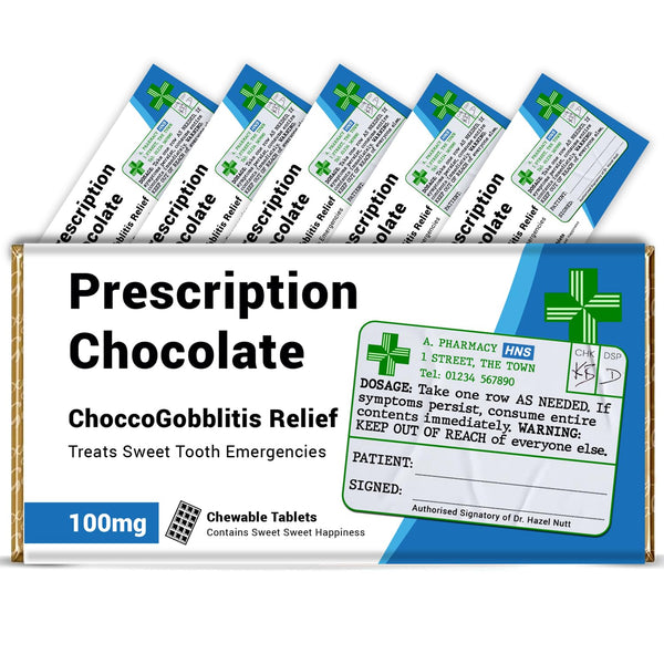 Funny Chocolate Bar Wrapper x 6 pcs Prescription Chocolate (Chocolate not included) - Funny Gifts for Women and Men, Chocolate Gifts, Get Well Soon Gifts, Stocking Fillers Women, Teacher Gifts - Gift Guide