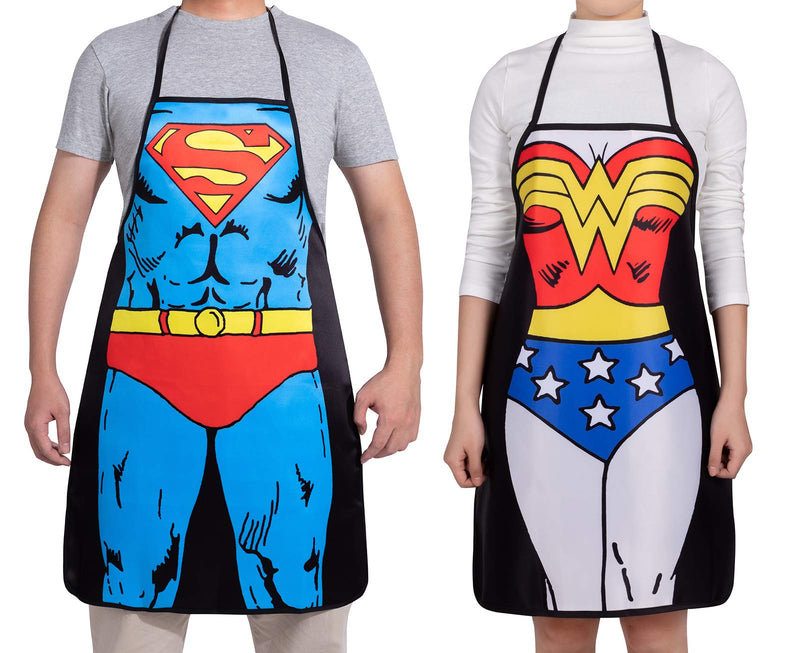 Cycorld Funny Novelty Apron Christmas Kitchen Gift for Couples Xmas Cooking BBQ Party Apron Set for Men and Women Gift (2pcs Superman + Wonder Woman Aprons) - Gift Guide