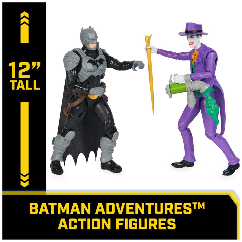 DC Comics, Batman Adventures, Batman vs The Joker Action Figures Set, 2 Figures, 12 Armour Accessories, 30-cm Super Hero Kids’ Toy for Boys and Girls