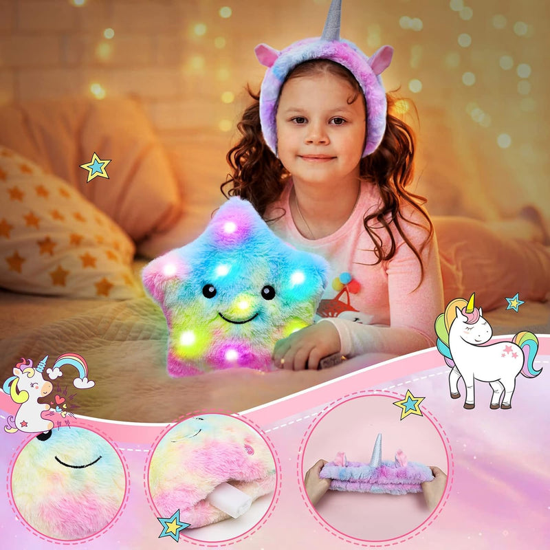 Latocos Unicorn Gifts for Girls Age 4 5 6 7 8 with Light Up Star Throw Pillow Plush Diary with Locks Pen Eye Mask Headband Water Bottle Bracelet Unicorn Toys Kids Birthday Christmas Stocking Fillers - Gift Guide