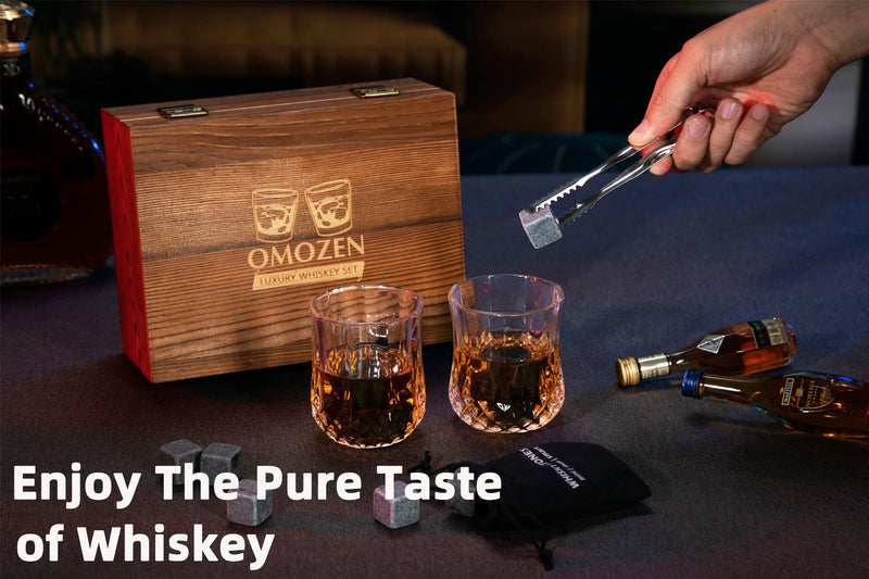 Whiskey Stones and Whisky glasses Gift Set for Men - 8 Whiskey Chilling Rocks - 2 Whiskey Scotch Bourbon Glasses - Christmas Fathers Day Present Gift for Him Boyfriend Dad Husband