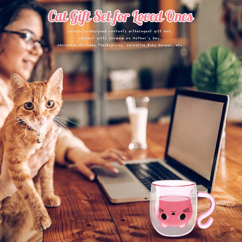 Luka Tech Double Wall Glass Cute Cat Tea Cup Coffe mug, Unique Birthday Gifts ideas Funny Christmas gifts for Women,Wife,Mum,Her,Girl,Teacher,Friends,Mothersday,Valentines