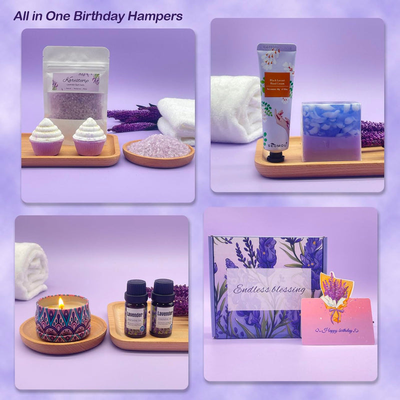 Bath Set Birthday Gifts for Women, Lavender Pamper Hampers for Her, Self Care Skin Care Gifts Box for Mum Best Friend Sister Wife Girlfriend, Ladies Relaxation SPA Bath Bombs Gift Set - Gift Guide