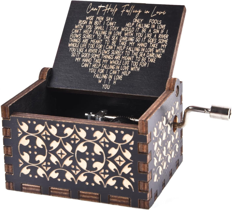 KYWLCO Can't Help Falling in Love Music Box, Wood Engraved Hand Crank Musical Boxes, Gifts for Lover Wife Husband Girlfriend Boyfriend Valentine Wedding Anniversary Birthday Christmas