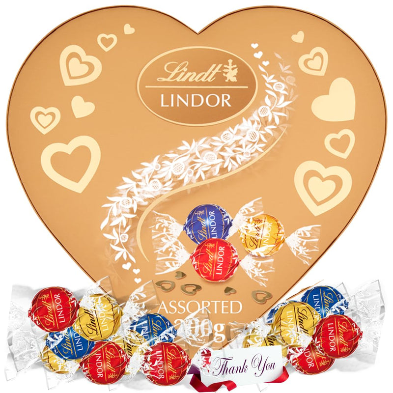 Lindor Chocolate heart box - Liindt assorted 200g chocolate truffles | Liindt Gold Heart with Selection Truffles | Gift for Her, him, Girlfriend, Mum | Christmas Chocolate Gift/Hamper