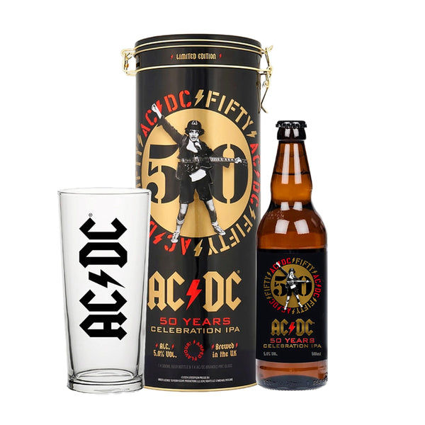 Ipa Beer Gifts for Men - Limited Edition 50th Anniversary AC DC Ipa Beer 500ml & Branded Beer Glass in the Tin Gift Set with Topline Card. Christmas Gifts for Him, Birthday Party Food Hamper - Gift Guide