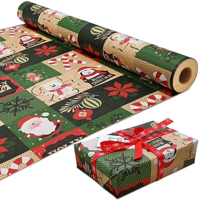 DOJoykey 43cm x 15M Roll Package Christmas Wrapping Paper, Kraft Paper Printed with Christmas Pattern Recyclable Wrapping Paper for Christmas Party Gift Wrap - Gift Guide