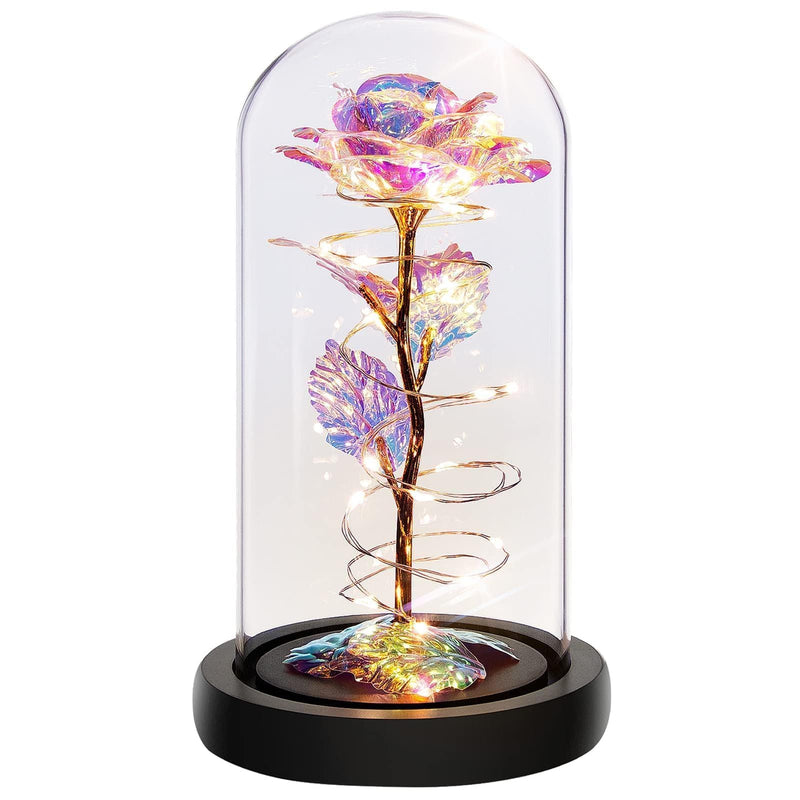Christmas Rose Gifts for Women,Birthday Gifts for Women,Rose Flower Gifts for Women,Colorful Rainbow Light Up Rose in A Glass Dome,Rose Gifts for Mom Her Christmas,Thanksgiving,Anniversary - Gift Guide