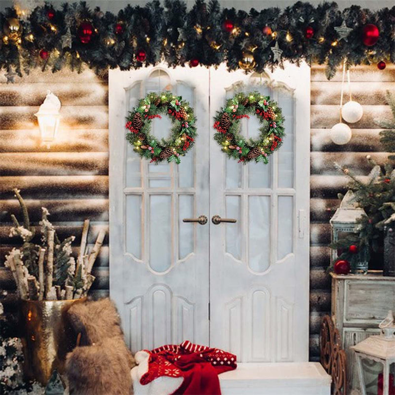 40cm Pre Lit Christmas Wreaths for Front Door with Lights, Light Up Artificial Wreaths for Window Fireplace Wall Decor Indoor Outdoor Home Christmas Decorations (16inch) - Gift Guide