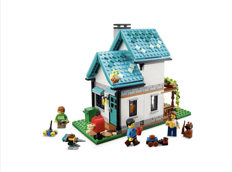 LEGO 31139 Creator 3 in 1 Cosy House Toy Set, Model Building Kit with 3 Different Houses plus Family Minifigures and Accessories, Gift for Kids, Boys and Girls