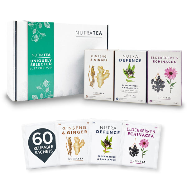 NutraTea - The Winter Wellness Gift Box - Herbal Teas Perfect For Wellbeing & Winter Months - Tea Gift Box For Christmas, Get Well Soon & Birthdays - Herbal Tea Gift Set - 60 Tea Bags | 3 Flavours - Gift Guide