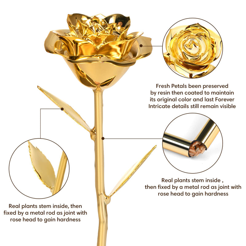 Gold Dipped Rose Real 24K Gold Rose, Genuine One of a Kind Rose Hand Dipped in 24K Golden Roses Romantic Gifts for Women in Her Birthday Anniversary Valentines Day Mothers Day - Gift Guide