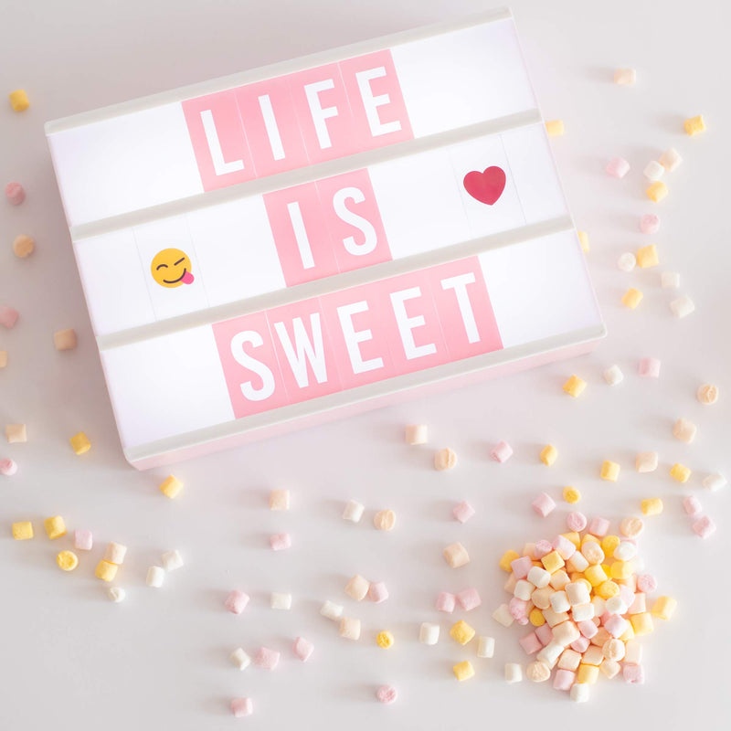 Pink Cinema Light Box with 400 Letters, Emojis & 2 Markers – BONNYCO | A4 Led Light Box for Kids, Girl Room Decor, Home | Letter Board Girls Birthday Presents, Novelty Gifts for Women at Christmas