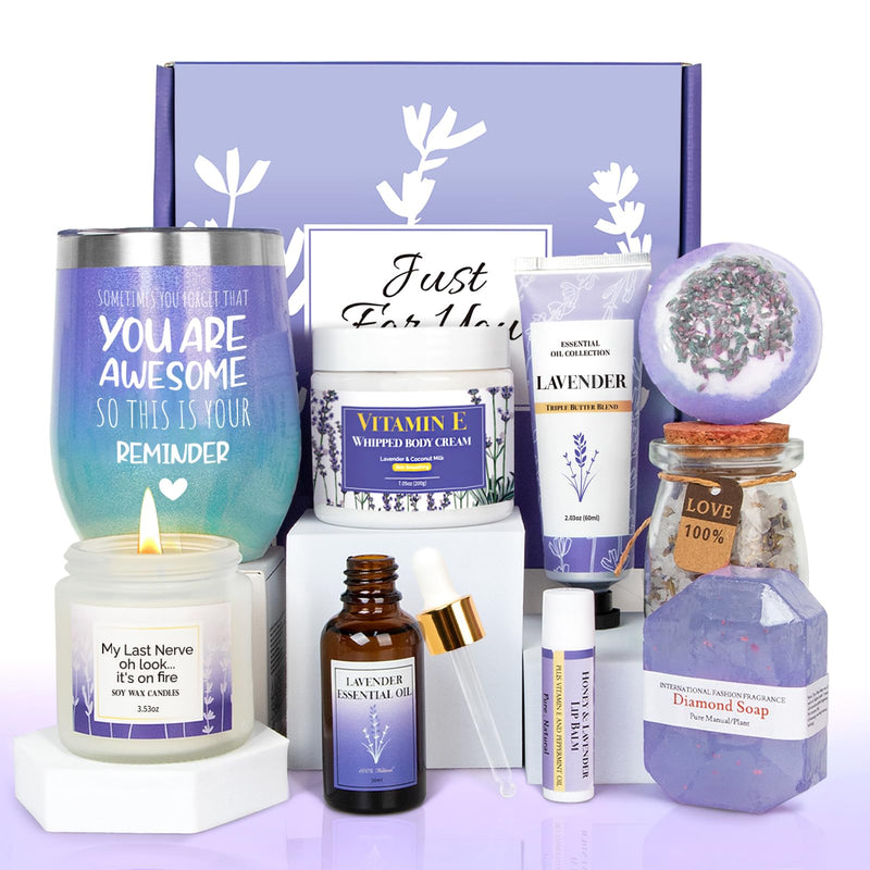 Birthday Gifts for Women, Lavender Pamper Gifts for Women, Care Package Relaxing Gifts, Lavender Spa Gifts Set, Self Care Gifts, Lavender Gift Basket Ideas for Women Her Friend Sister Mom Wife