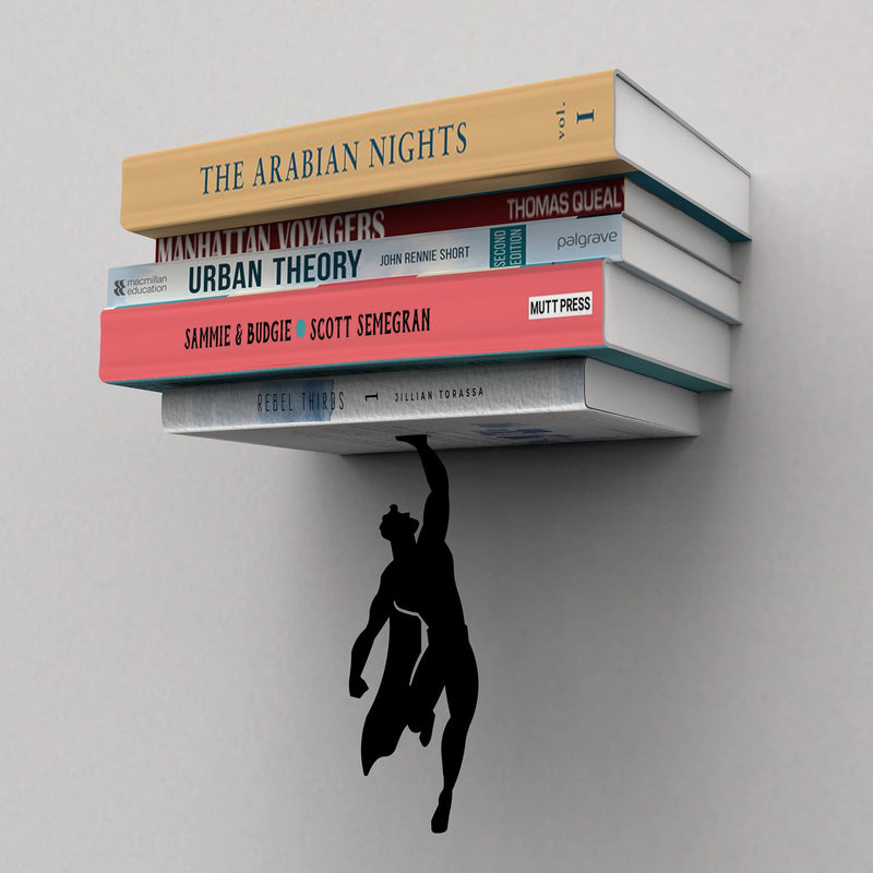 Artori Design Supershelf | Black Metal Superhero Floating Bookshelf | Concealed | Hidden Shelf | Unique Book Shelves | Gifts for Geeks | Gifts for Book Lovers | Cool Book Stacker Stopper