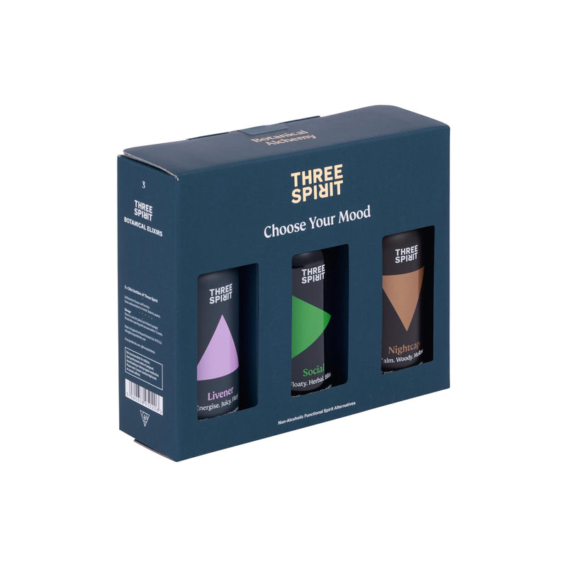 Three Spirit Non-Alcoholic Alternative Spirits - Starter Gift Set | Choose Your Mood For Every Occasion | With Adaptogens & Nootropics | Livener, Elixir & Nightcap | Award Winning Gluten Free & Vegan