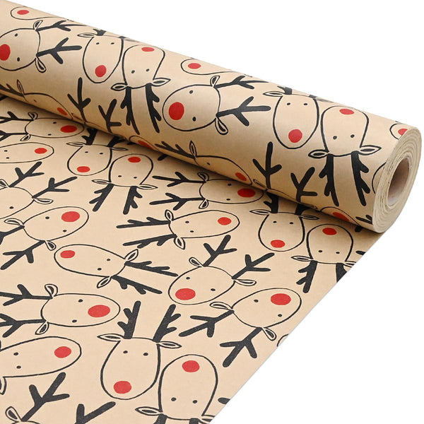 43cm *15m Christmas Wrapping Paper Roll,Topeedy Recyclable Brown Gift Wrapping Paper With Elk for Xmas Party Gifts, Birthday,Graduation,ECO-friendly Present Decorations-Elk head - Gift Guide