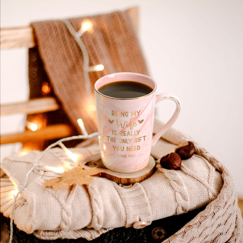 Joymaking Coffee Mug Wife Birthday Present Ideas Funny Gifts from Husband Birthday Gifts Valentine's Gifts Christmas Gifts for Wife 14oz Marble Coffee Mugs - Being My Wife Mug, 400ml Pink