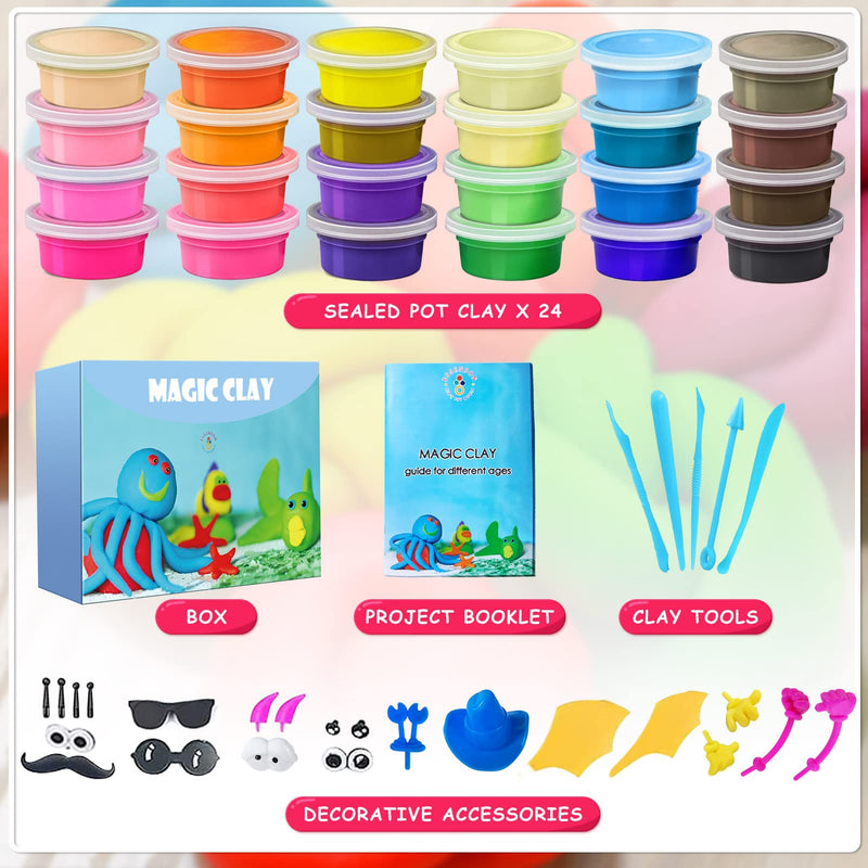 Modelling Clay Kit - 24 Colours Air Dry Magic Clay, DIY Molding Clay with Tools, Craft Kit for Kids Boys Girls, Presents Gift for Boys & Girls Age 3-12 Year Old - Gift Guide