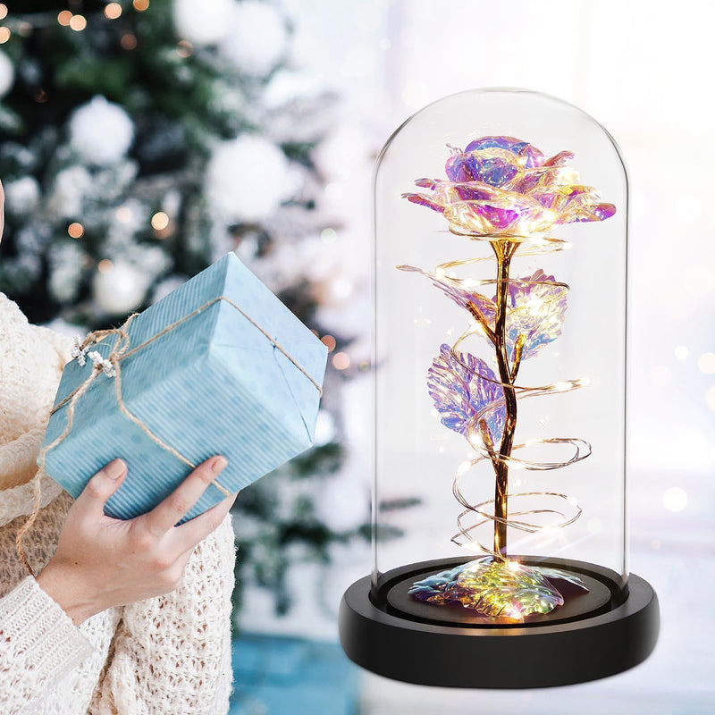 Christmas Rose Gifts for Women,Birthday Gifts for Women,Rose Flower Gifts for Women,Colorful Rainbow Light Up Rose in A Glass Dome,Rose Gifts for Mom Her Christmas,Thanksgiving,Anniversary - Gift Guide
