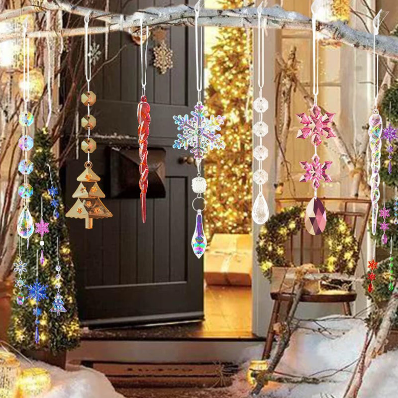 Lanpn 26pcs Christmas Decoration Crystal Christmas Tree Ornaments, Iridescent Hanging Clear Acrylic Snowflake Icicle Drop Pendants for Xmas tree Winter Outdoor Indoor Party New Year Decor Colorful - Gift Guide